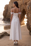 Robe de mariée blanche à épaules froides appliquées longueur thé
