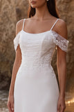 Robe de mariée blanche à épaules froides appliquées longueur thé