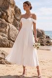 Robe de mariée midi blanche en chiffon en mousseline décollée