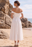 Robe de mariée midi blanche en chiffon en mousseline décollée