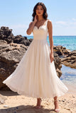 Robe de mariée midi en chiffon plissé en mousseline en V à cheval blanc A-Line Sweetheart