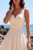 Robe de mariée midi en chiffon plissé en mousseline en V à cheval blanc A-Line Sweetheart
