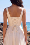 Robe de mariée midi en chiffon plissé en mousseline en V à cheval blanc A-Line Sweetheart