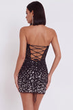 Robe cocktail courte bodycon corset noire avec des strass