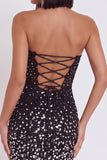 Robe cocktail courte bodycon corset noire avec des strass