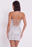Robe courte cocktail courte bodycon corset argentée avec volants