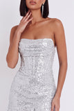 Robe courte cocktail courte bodycon corset argentée avec volants