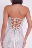Robe courte cocktail courte bodycon corset argentée avec volants