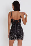Robe cocktail courte courte à nœud court, Bodycon Bodycon Mouillée Noire à bretelles fines