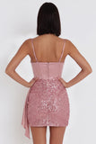 Robe cocktail courte à bretelles courtes corset corset bodycon, avec sequins