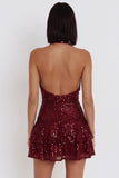 Robe cocktail courte à volants à volants bordeaux Sequins bordeaux