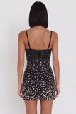 Robe cocktail courte à bretelles coupantes bodycons noires découpées avec des strass
