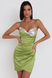 Robe cocktail courte sans bretelles Sage Bodycon Dusty Bodycon avec paillettes