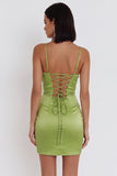Robe cocktail courte sans bretelles Sage Bodycon Dusty Bodycon avec paillettes