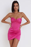 Corset fuchsia robe courte courte body-moulante en satin