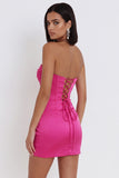 Corset fuchsia robe courte courte body-moulante en satin