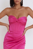 Corset fuchsia robe courte courte body-moulante en satin