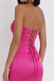 Corset fuchsia robe courte courte body-moulante en satin