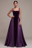 Robe Maxi en velours en satin à col carré ligne A à col carré plume
