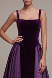 Robe Maxi en velours en satin à col carré ligne A à col carré plume