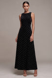Robe noire en velours Maxi à col rond à col rond