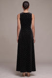 Robe noire en velours Maxi à col rond à col rond