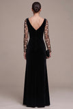 Robe longue en velours longue A-line Sweetheart noire avec broderies