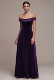 Robe Maxi en velours en satin ligne décollée à la ligne prune décollée