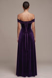 Robe Maxi en velours en satin ligne décollée à la ligne prune décollée