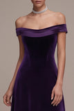 Robe Maxi en velours en satin ligne décollée à la ligne prune décollée