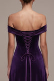 Robe Maxi en velours en satin ligne décollée à la ligne prune décollée