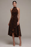 Robe en velours A-line High-Low Coffee Twiner avec perles