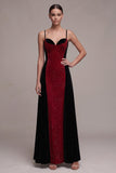 Robe en velut maxi, paillettes, brides fines à brides fourreau rouges et noires, paillettes,