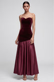 Robe Maxi Velvet plissé en satin satin bordeaux Bourgogne