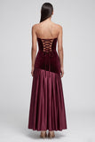 Robe Maxi Velvet plissé en satin satin bordeaux Bourgogne