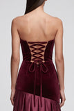 Robe Maxi Velvet plissé en satin satin bordeaux Bourgogne