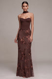 Corset café Fourreau Anneau Fleuri Sans Cercles Robe Maxi Formelle