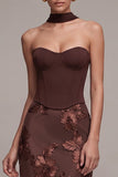 Corset café Fourreau Anneau Fleuri Sans Cercles Robe Maxi Formelle