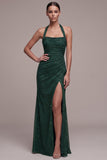 Robe de cérémonie Maxi à dos nez vert foncé à dos nus perlés et fendue