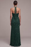 Robe de cérémonie Maxi à dos nez vert foncé à dos nus perlés et fendue