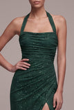 Robe de cérémonie Maxi à dos nez vert foncé à dos nus perlés et fendue