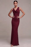 Robe de cérémonie Maxi à col à perles en sirène bordeaux