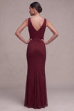 Robe de cérémonie Maxi à col à perles en sirène bordeaux