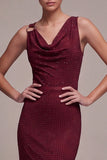 Robe de cérémonie Maxi à col à perles en sirène bordeaux