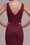 Robe de cérémonie Maxi à col à perles en sirène bordeaux