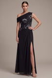 Robe formelle longue asymétrique à une épaule plissée et asymétrique avec des appliques