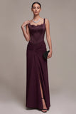 Corset bordeaux fourreau à col carré et froncé Maxi robe formelle avec dentelle