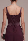 Corset bordeaux fourreau à col carré et froncé Maxi robe formelle avec dentelle