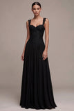 Robe de cérémonie Maxi A-Line Corset noire avec dentelle