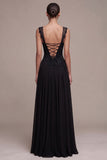 Robe de cérémonie Maxi A-Line Corset noire avec dentelle